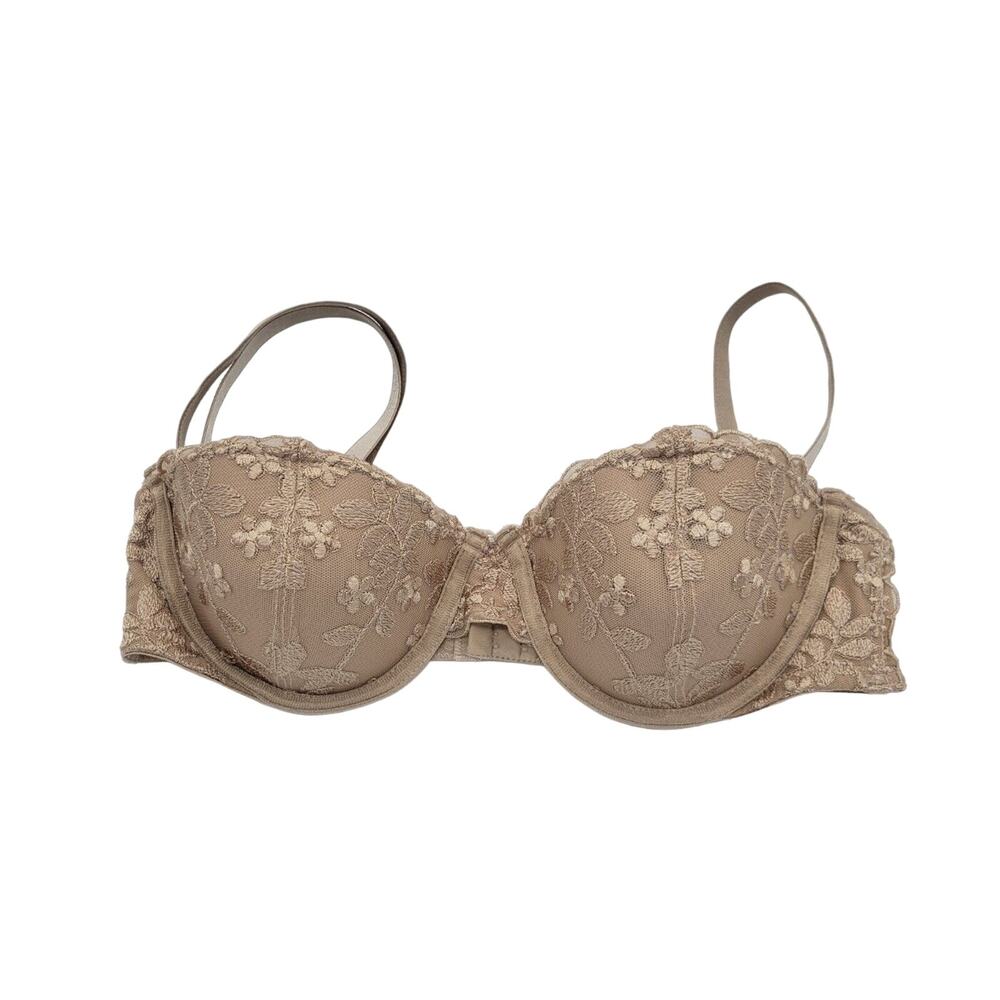 Enchanted Tan Floral Lace Convertible Adjustable Straps Underwire Bra Size 34B